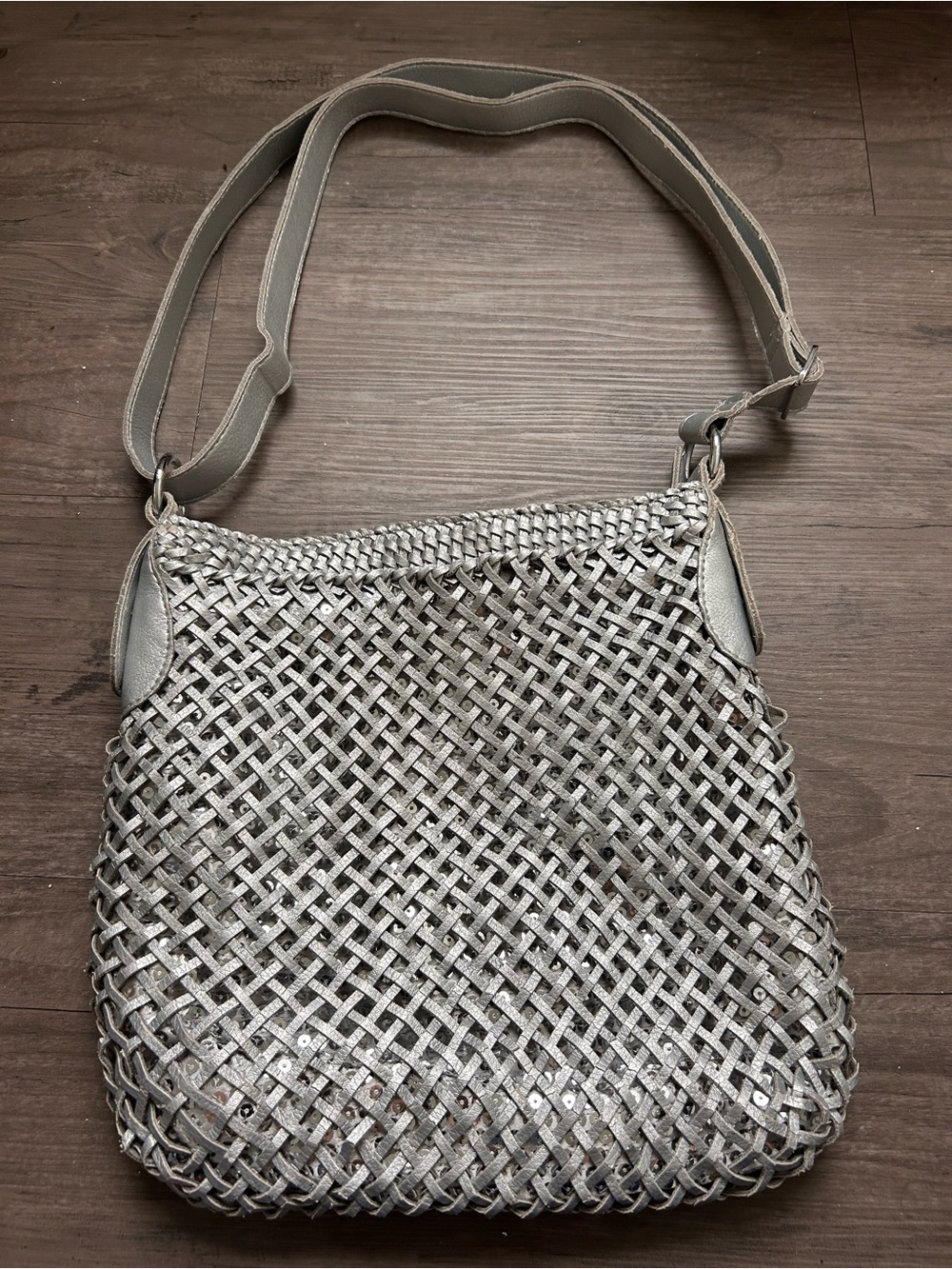 Y2K Woven Metallic Shoulder Bag in Silver - Women